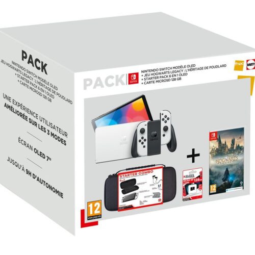 Pack Console Nintendo Switch Oled Blanche + Jeu Hogwarts Legacy l’Héritage de Poudlard + Starter Pack 6